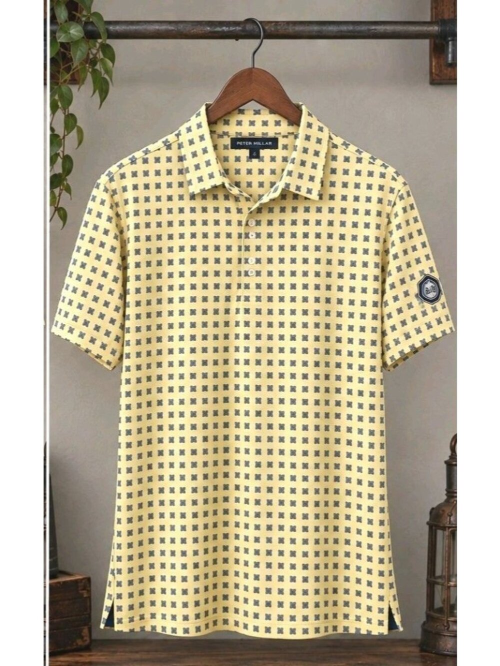 Ralph Lauren RLX Yellow & Blue Golf Polo Shirt 2XL Geometric Print Short Sleeve